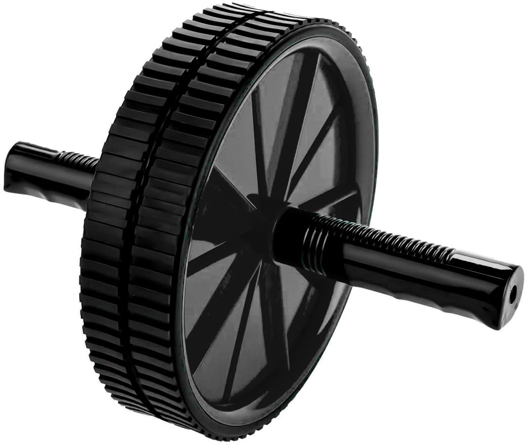 Strauss Double Wheel Ab & Exercise Roller | Anti-Skid Wheel Base, Non-Slip PVC Handles | Ideal for Home, Gym workout for Abs, Tummy, (Black)