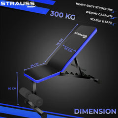 Strauss Adjustable Heavy Duty Workout Gym Bench for Multipurpose Exercise, (Black/Blue)
