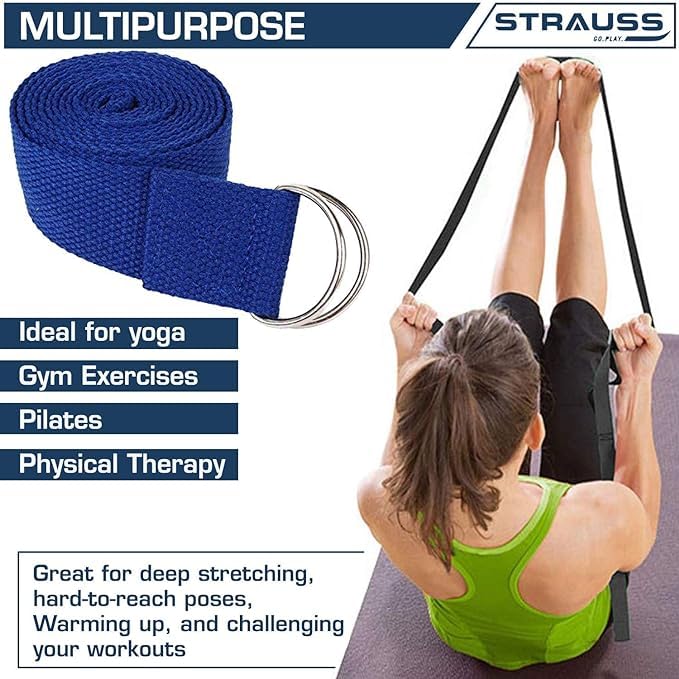 Yoga Strap Stretch Band with Adjustable Metal D Ring Buckle Loop | Exercise  & Fitness Stretching for Yoga, Pilates, Physical Therapy, Dance, Gym