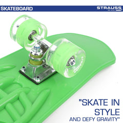 STRAUSS Cruiser Fishboard | Penny Skateboard | Casterboard | Hoverboard | Anti-Skid Board with ABEC-7 High Precision Bearings | PU Wheel with Light |Ideal for All Skill Level (28 X 6 Inch), (Vibrant Green)