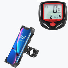 Strauss Bicycle Speedometer, (Black/Red) and Mobile Holder (Black)