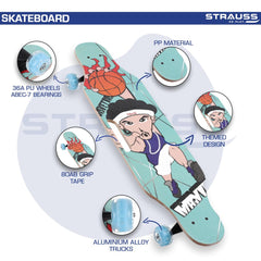 STRAUSS Bronx Skateboard/Penny Skateboard/Casterboard/Hoverboard | Anti-Skid Board with ABEC-7 High Precision Bearings | PU Wheel with Light |Ideal for All Skill Level (31.4 X 8 Inch), (Basketball Mania)