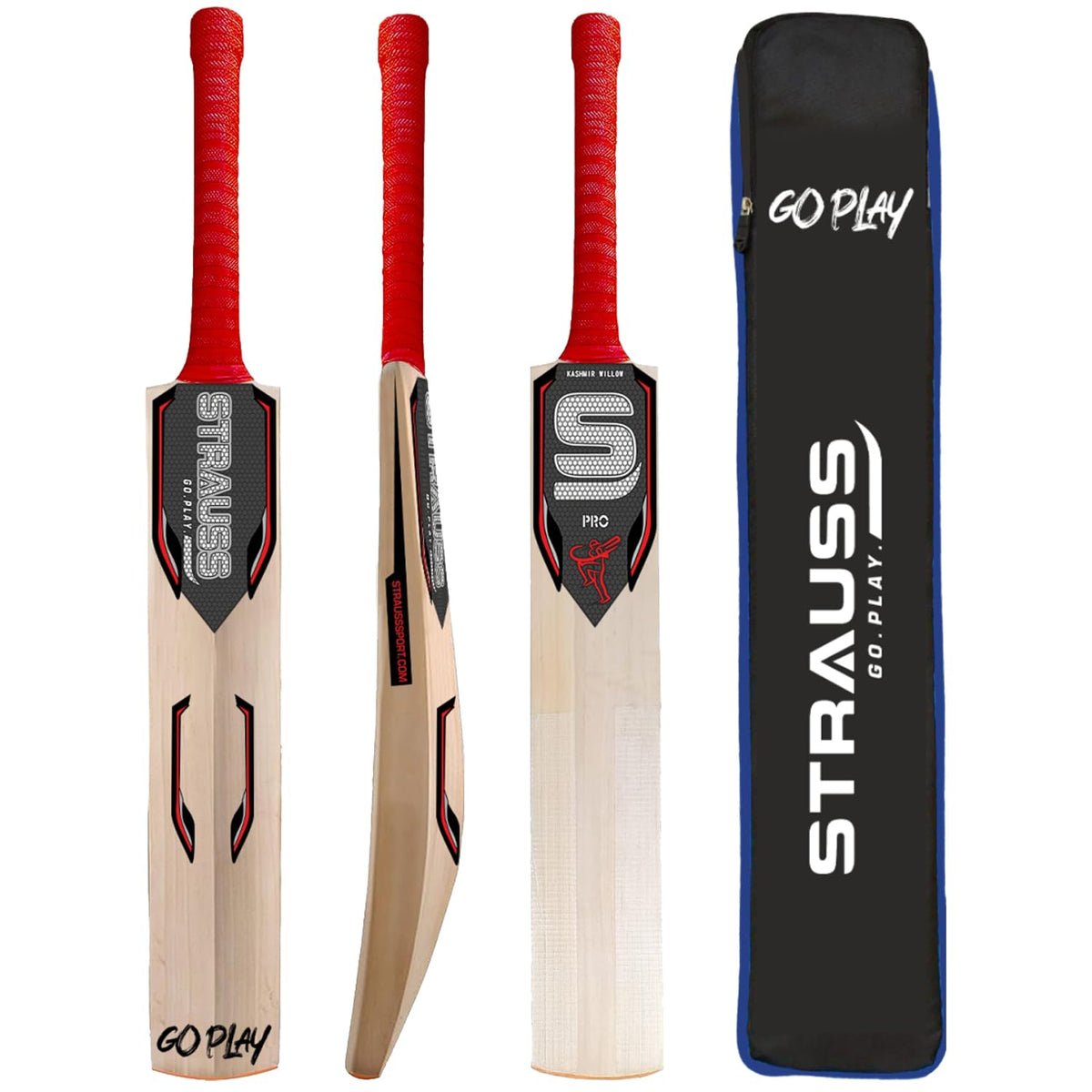 Strauss Pro Cricket Bat | Kashmir Willow | Cricket Bat with Grip for Tournament Match | Standard Leather Ball Bat for Cricket | Size: 6 (900-1050 Grams)