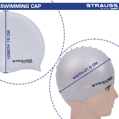 Strauss Latest Designed Swimming Cap | Keeps Hair Clean with Ear Protector | Suitable For Long and Short Hair | Swimming Head Cap With Breathable Fabric | Waterproof Swim Cap for Adult, Woman and Men ,(Grey)