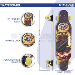 STRAUSS Spunkz Skateboard/Penny Skateboard/Casterboard/Hoverboard | Anti-Skid Board with ABEC-7 High Precision Bearings | PU Wheel with Light |Ideal for All Skill Level (28 X 6 Inch), (Astronaut)