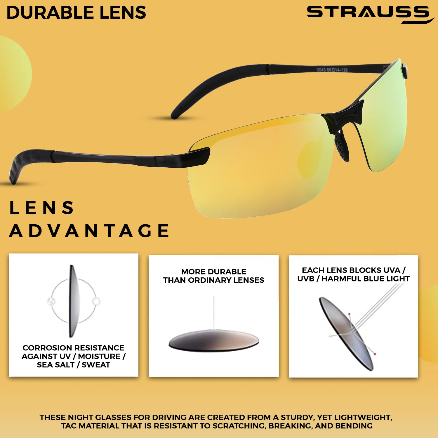 STRAUSS UV 400 Sunglasses, (Yellow) – StraussSport