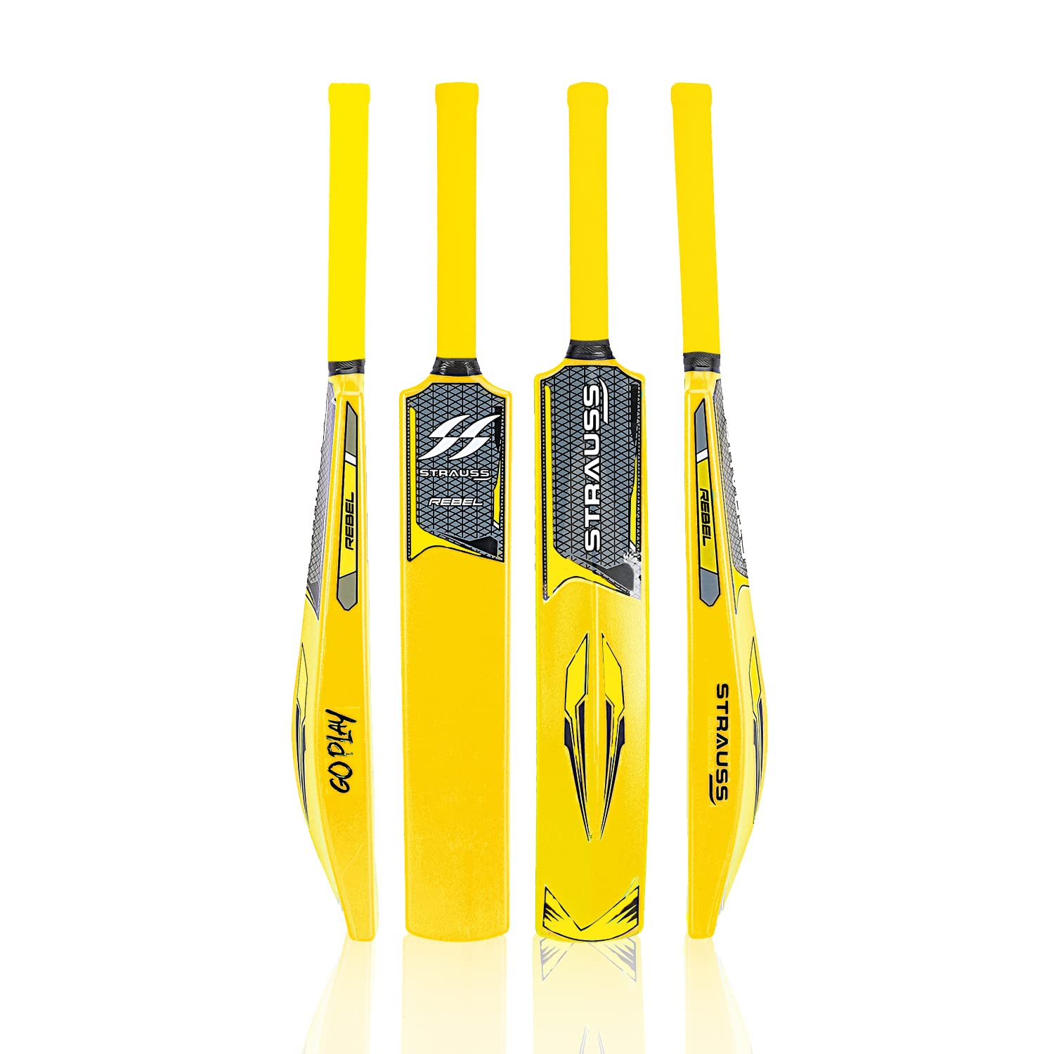 Strauss Rebel Cricket Bat | Full Size | Dimensions: 34 X 4.5 inch | Heavy Duty Hard PVC/Plastic Cricket Bat | Color: Golden Yellow | For All Age Groups | Tennis & Synthetic Ball Cricket Bat | Tennis Cricket Bat
