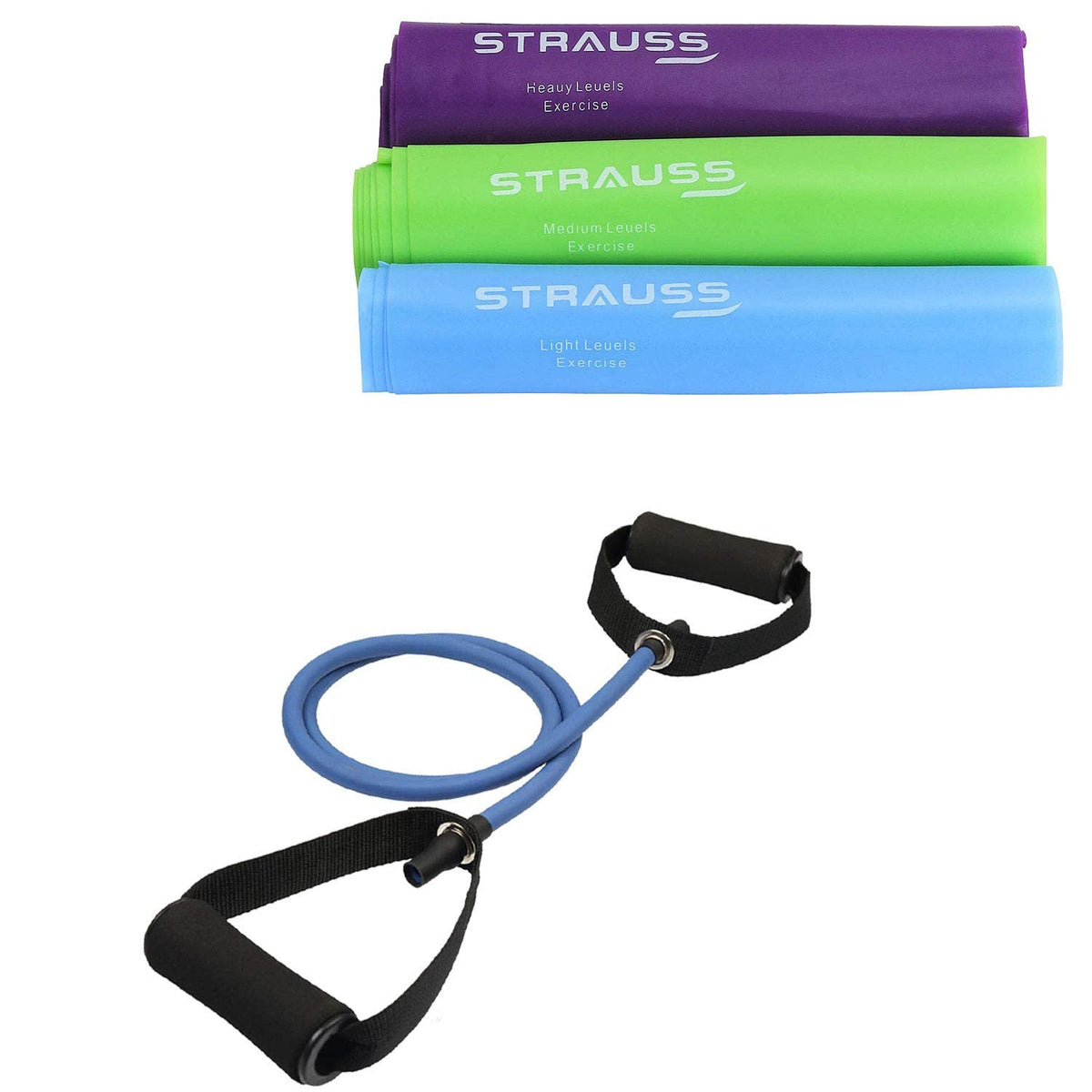 Strauss Yoga Resistance Bands (Pack of 3) and Toning Tube, (Blue)