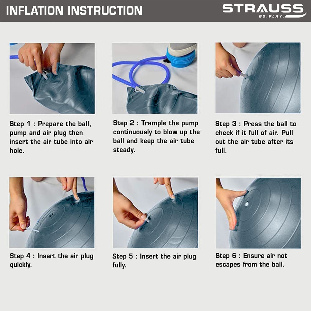 STRAUSS Rubber Anti-Burst Gym Ball - Peanut Shape (95X45 cm) | Stability Ball for Core Strength, Balance Training, Rehabilitation, Posture Correction | Alternate Office Chair, Anti-Slip Design (Grey)