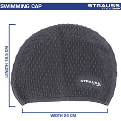 Strauss Latest Designed Swimming Cap | Keeps Hair Clean with Ear Protector | Suitable For Long and Short Hair | Swimming Head Cap With Breathable Fabric | Waterproof Swim Cap for Adult, Woman and Men ,(Black with Pattern)