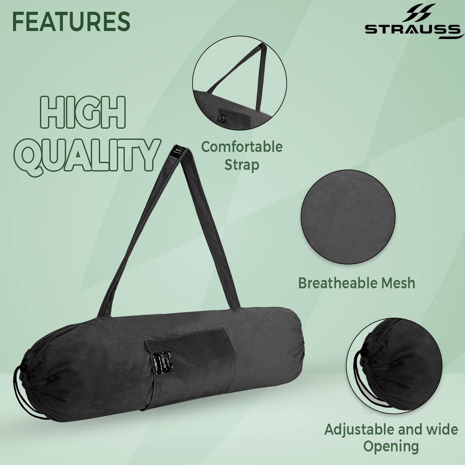 STRAUSS Velvet Yoga Mat Bag with Shoulder Strap, (Black) – StraussSport