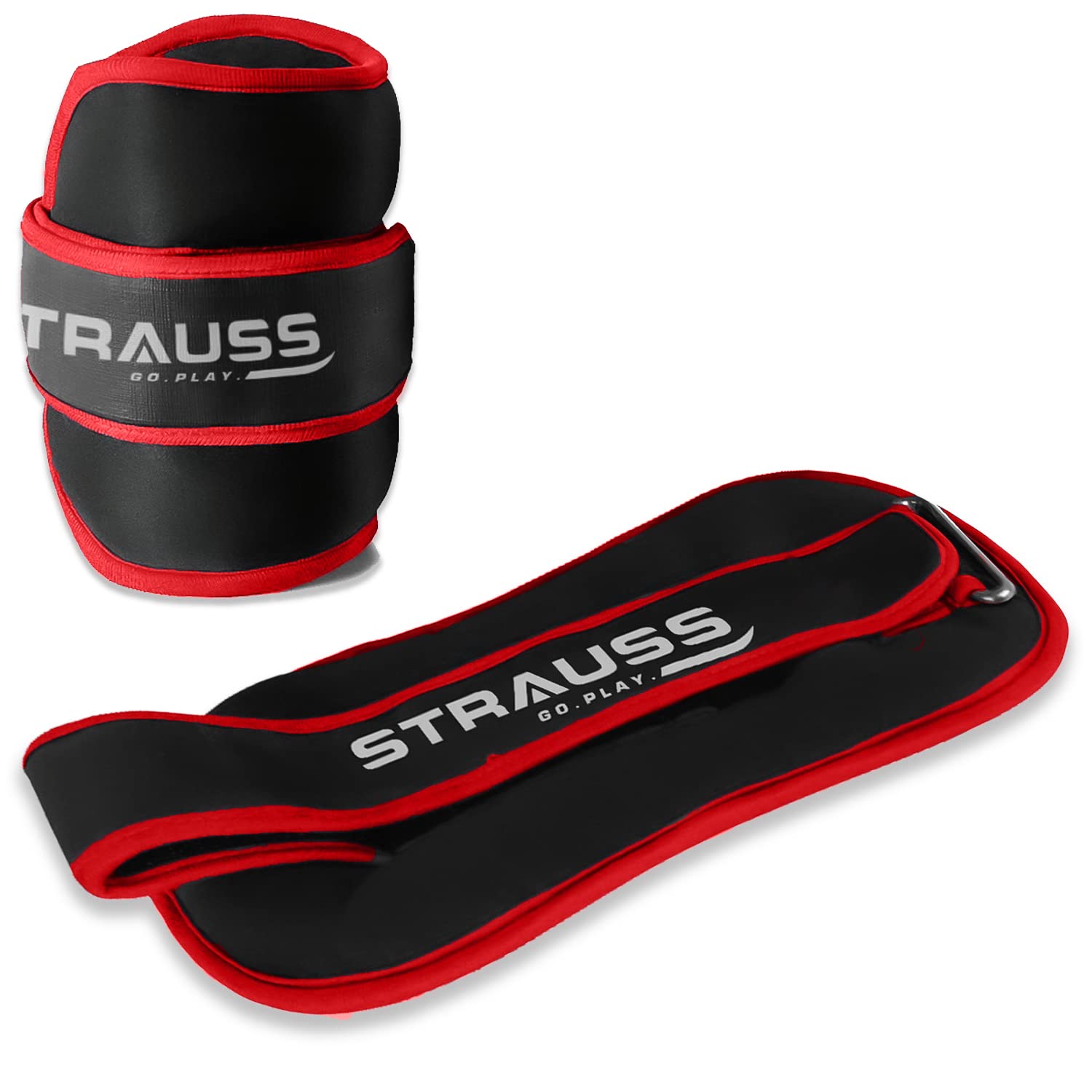 Strauss Round Shape Adjustable Ankle Weight/Wrist Weights 2 KG X 2 | Ideal for Walking, Running, Jogging, Cycling, Gym, Workout & Strength Training | Easy to Use on Ankle, Wrist, Leg, (Red)