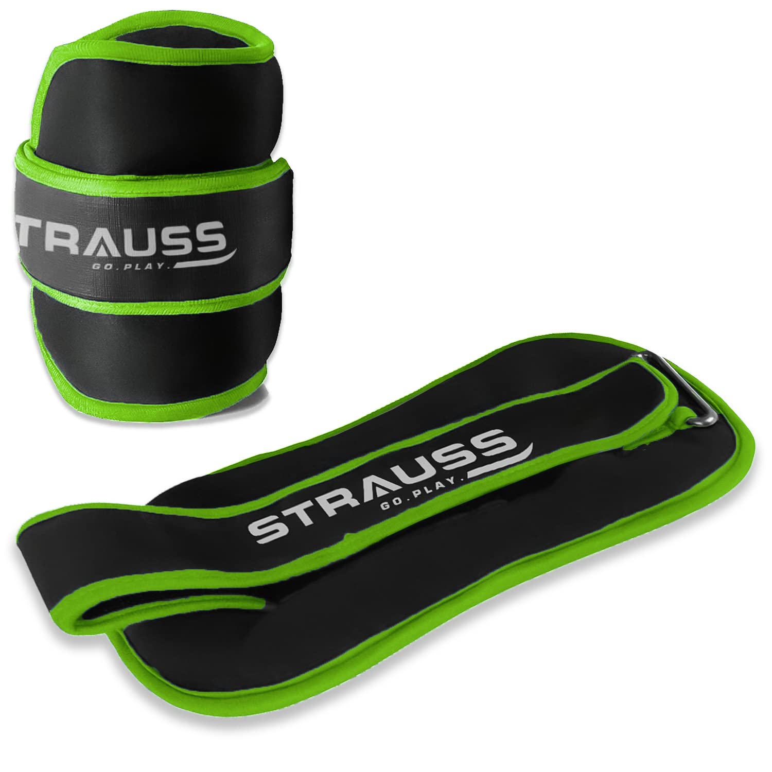 Strauss Round Shape Adjustable Ankle Weight/Wrist Weights 1.5 KG X 2 | Ideal for Walking, Running, Jogging, Cycling, Gym, Workout & Strength Training | Easy to Use on Ankle, Wrist, Leg, (Green)