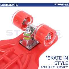 STRAUSS Cruiser Skateboard| Penny Skateboard | Casterboard | Hoverboard | Anti-Skid Board with ABEC-7 High Precision Bearings | PU Wheel with Light |Ideal for All Skill Level (31 X 8 Inch), (Scribble Red)