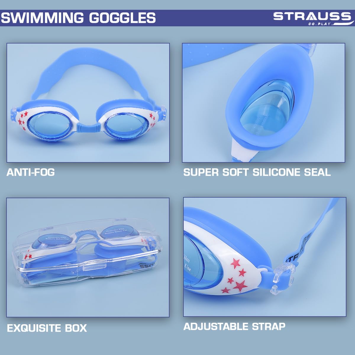 STRAUSS Swimming Goggles | Anti Fog & UV Protection | Swimming Goggles for Adults, Men and Women | Fully Adjustable Swimming Goggles With A Case Cover,(Pink/White)