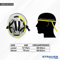 Strauss Cycling Helmet, Elite | Light Weight with Superior Ventilation | Mountain, Road Bike & Skating Helmet with Premium White EPS Foam Lining| Ideal for Adults and Kids| Size: Senior