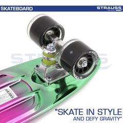 STRAUSS Cruiser Skateboard| Penny Skateboard | Casterboard | Hoverboard | Anti-Skid Board with ABEC-7 High Precision Bearings | Ideal for All Skill Level | 21.6 X 6 Inch,(Green,Pink,Yellow)