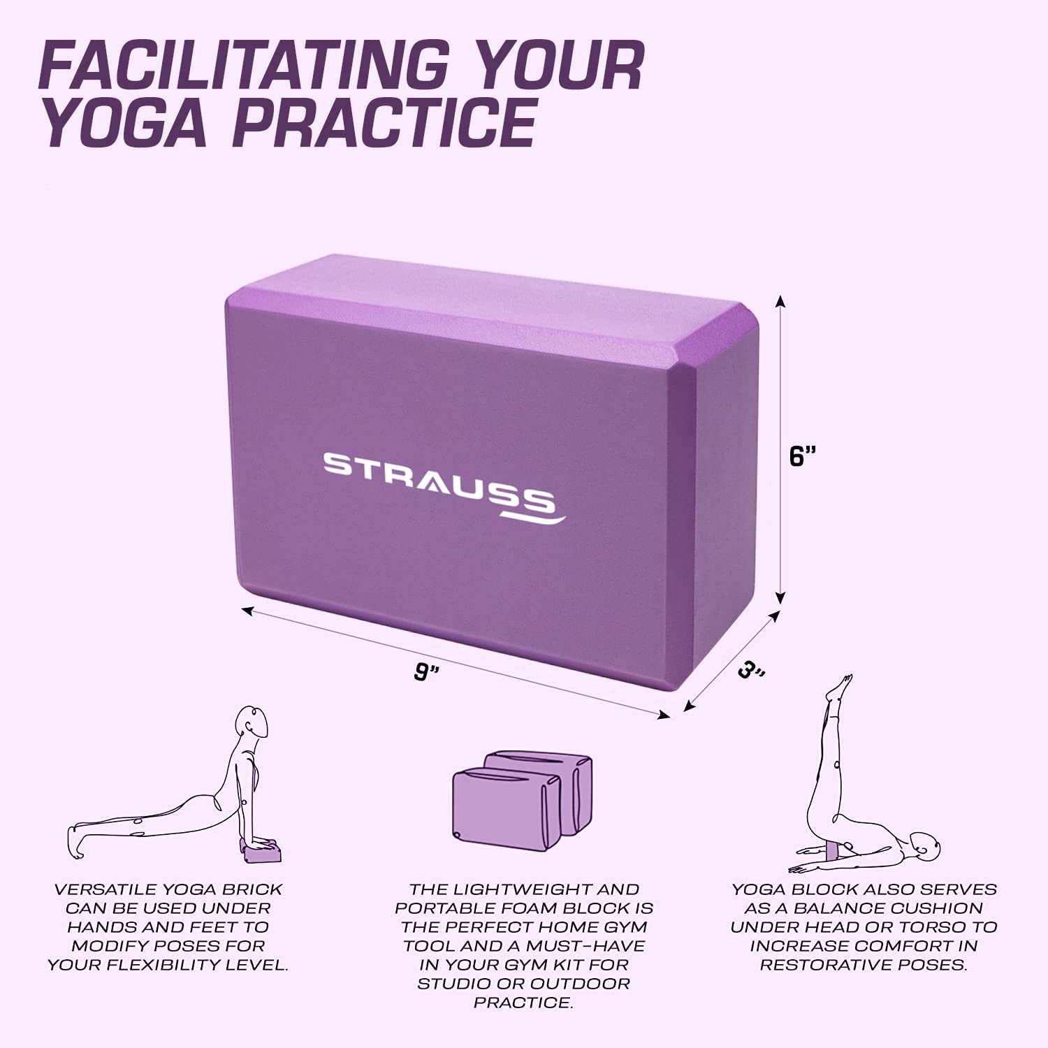 Yoga Block and Yoga Strap Set, High Density Yoga Blocks, 9×6×3 inches, Yoga  Block Set with Strap for Exercise, Pilates Workout, Stretching, Meditation,  Stability (Purple) - Yahoo Shopping