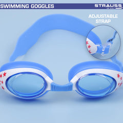 STRAUSS Swimming Goggles | Anti Fog & UV Protection | Swimming Goggles for Adults, Men and Women | Fully Adjustable Swimming Goggles With A Case Cover,(Sky Blue/Yellow)