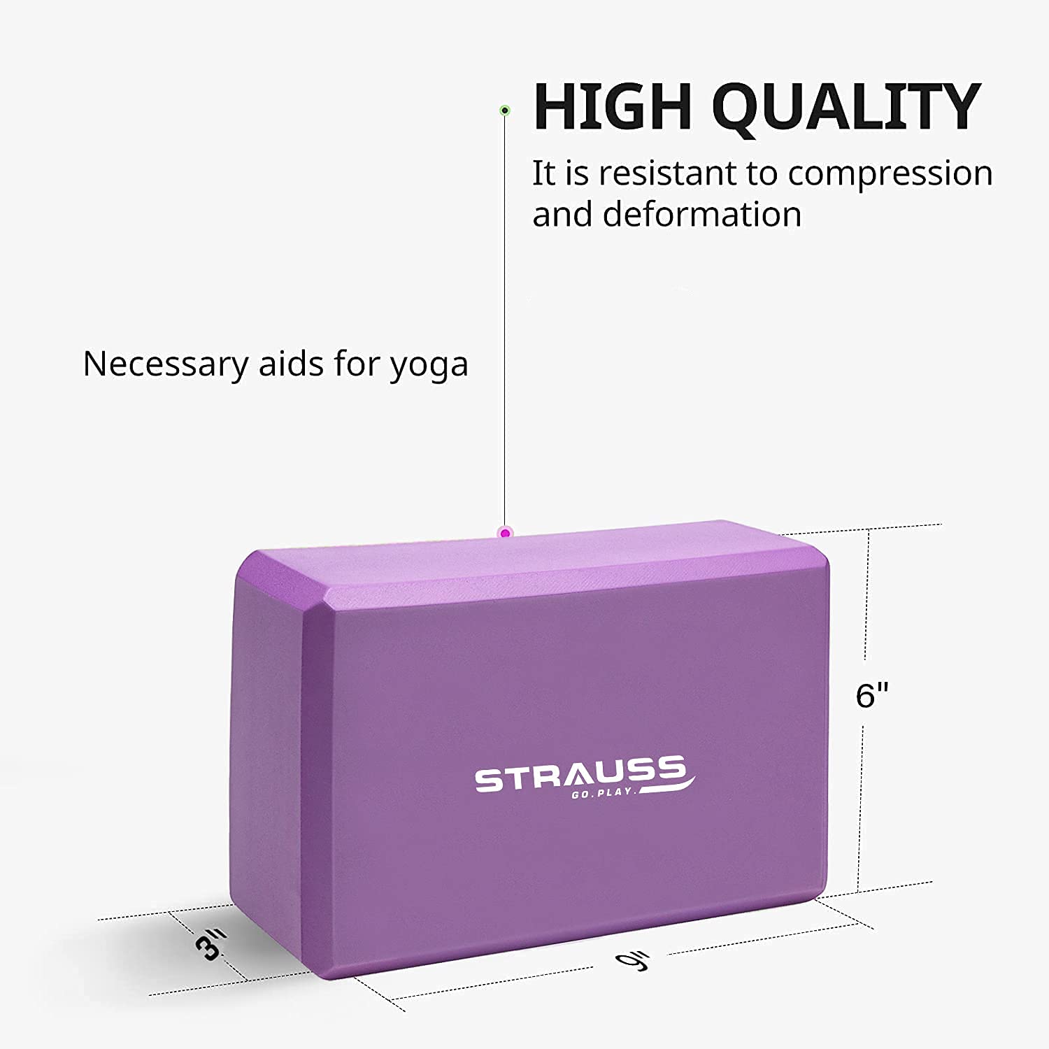 Strauss Yoga Mat 6mm Blue With Yoga Block, Purple (Pair) And Yoga Belt (Blue)