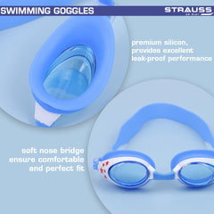 STRAUSS Swimming Goggles | Anti Fog & UV Protection | Swimming Goggles for Adults, Men and Women | Fully Adjustable Swimming Goggles with A Case Cover,(Green)