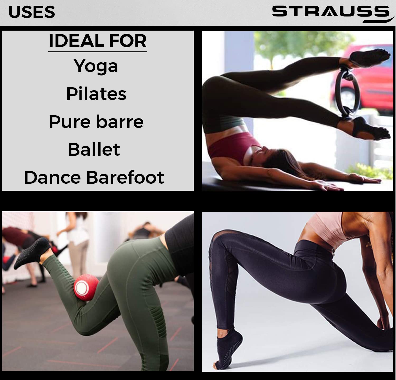 Strauss Yoga Socks, (Black)