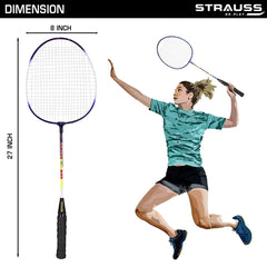 Strauss Badminton Signature White Body Iron + Tempered Alluminium Road Pair with Cover(Strike-104)