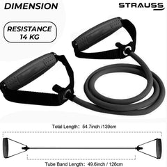 Strauss Single Resistance Tube with PVC Handles, Door Knob & Carry Bag, 13 Kg, (Black)