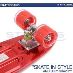 STRAUSS Cruiser Skateboard| Penny Skateboard | Casterboard | Hoverboard | Anti-Skid Board with ABEC-7 High Precision Bearings | PU Wheel with Light |Ideal for All Skill Level | 21.6 X 6 Inch,(Orange)