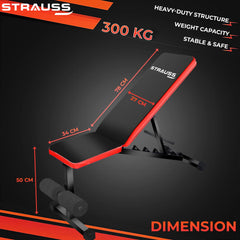 Strauss Adjustable Heavy Duty Workout Gym Bench for Multipurpose Exercise, (Black/Red)