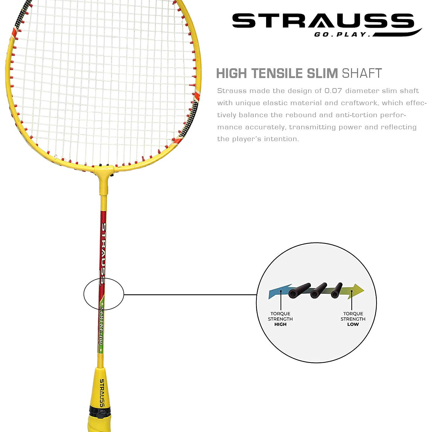STRAUSS Iron Strike 102 Badminton Racquet Set with Shuttlecock, (Orange)