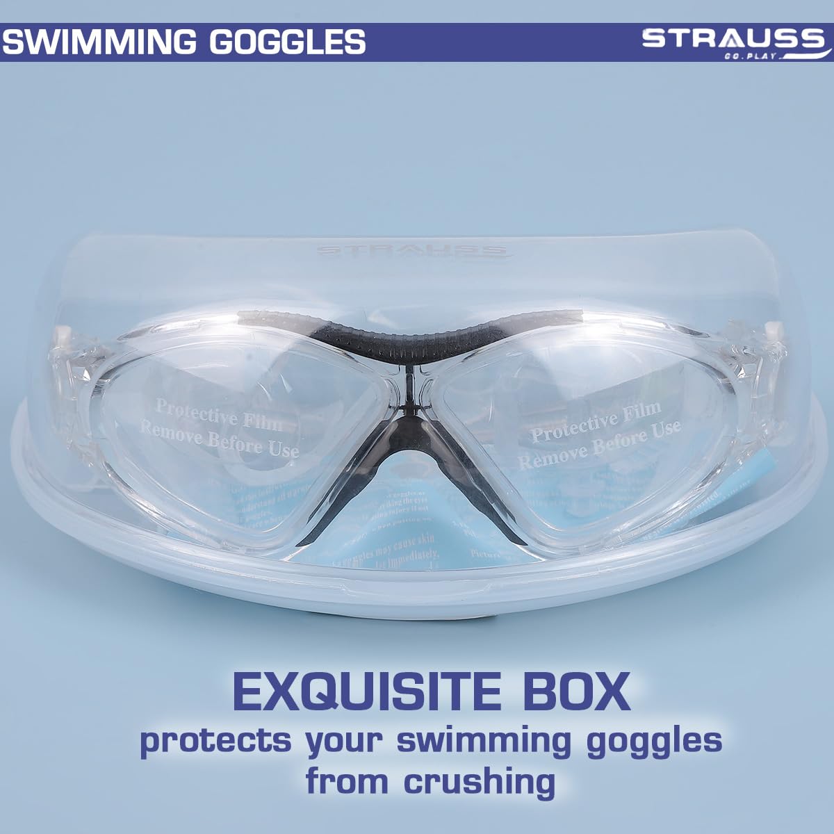 STRAUSS Swimming Goggles | Anti Fog & UV Protection | Swimming Goggles for Adults, Men and Women | Fully Adjustable Swimming Goggles with A Case Cover,(Black)