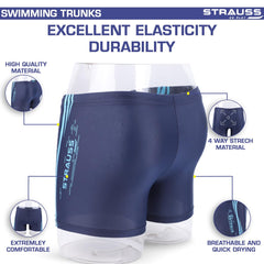 STRAUSS Swimming Shorts | Swimming Trunks for Men & Boys | Easily Adjustable, Breathable & Quick Drying Shorts | Size: S,(Blue Lines)