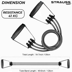 Strauss Triple Resistance Tube with PVC Handles, Door Knob & Carry Bag, 40 Kg, (Black)