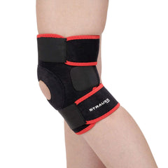 STRAUSS Adjustable Knee Support Patella | Breathable Knee Cap for Knee Pain, Gym Workout, Running, Arthritis and Protection | Knee Brace for Knee Pain Relief | For Men and Women | Size: Free Size, (Black/Red)