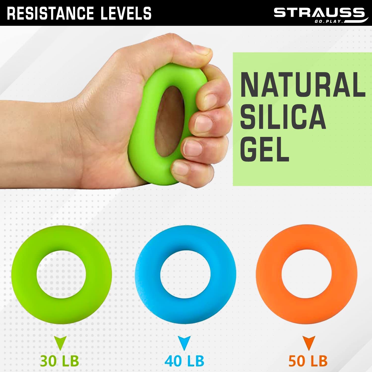 Strauss Silicon Palm Hand Grip Execiser, Set of 3, (Multicolor)