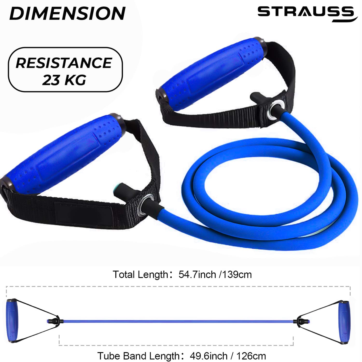 Strauss Single Resistance Tube with PVC Handles, Door Knob & Carry Bag, 22 Kg, (Blue)