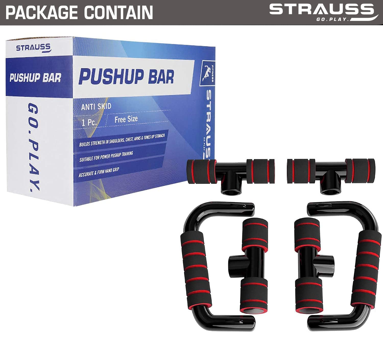 Strauss Moto Push up Bar, Pair (Black/Red)