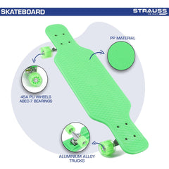 STRAUSS Cruiser Skateboard| Penny Skateboard | Casterboard | Hoverboard | Anti-Skid Board with ABEC-7 High Precision Bearings | PU Wheel with Light |Ideal for All Skill Level (31 X 8 Inch), (Green)