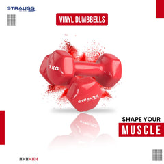 Strauss Premium Vinyl Dumbbells Weight for Men & Women | 3 Kg (Each) | 6 Kg (Pair) | Ideal for Home Workout, Yoga, Pilates, Gym Exercises | Non-Slip, Easy to Hold, Scratch Resistant (Red)