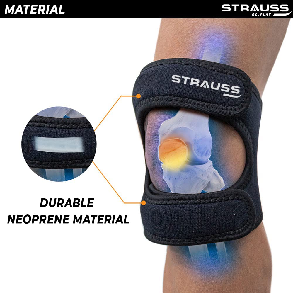 Strauss Pattela Strap Knee Support, Free Size, (Black) (Dual Strap