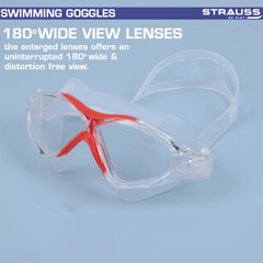 STRAUSS Swimming Goggles | Anti Fog & UV Protection | Swimming Goggles for Adults, Men and Women | Fully Adjustable Swimming Goggles with A Case Cover,(Red)