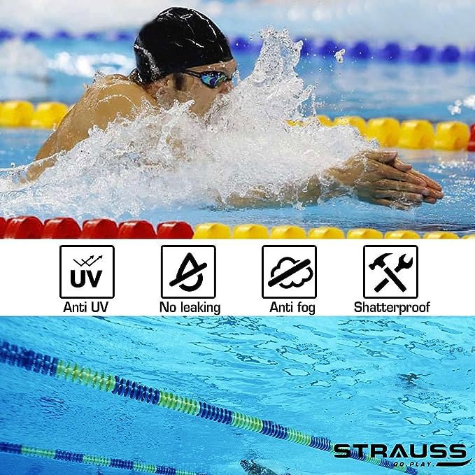STRAUSS Swimming Goggles Set with UV and Anti Fog Protection | Swimming Kit of Goggles,Cap,Earplug & Nose Plug Set - Ideal for All Age Group | Pack of 3