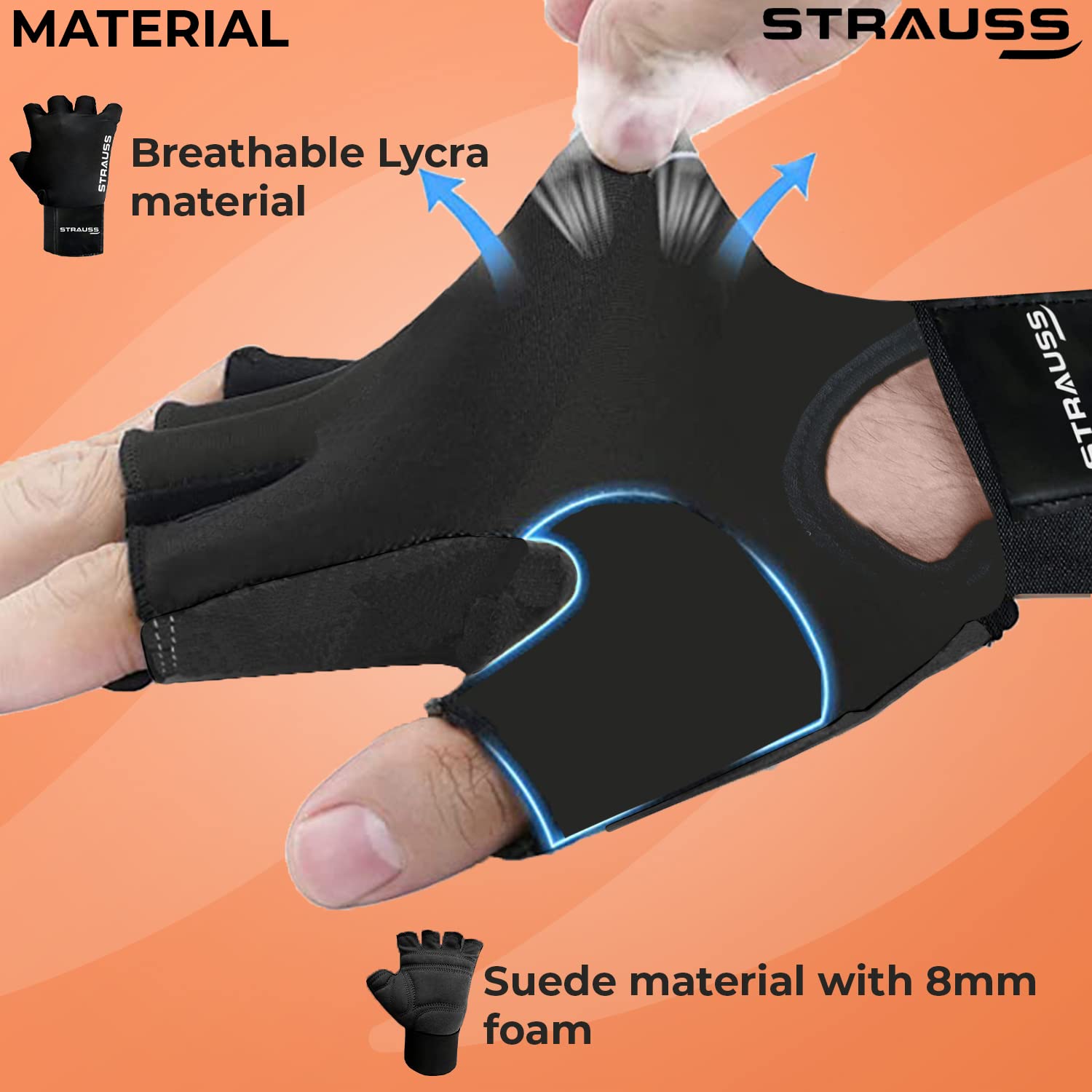 Strauss Suede Gloves,Black,Medium