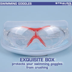 STRAUSS Swimming Goggles | Anti Fog & UV Protection | Swimming Goggles for Adults, Men and Women | Fully Adjustable Swimming Goggles with A Case Cover,(Red)