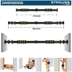 Strauss Adjustable Chin Up Door Bar, (Red) with Adjustable Weightlifting Strap with Palm Pad, (Black)