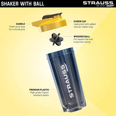 STRAUSS Energy Shaker Bottle, Black Shade, (Orange)