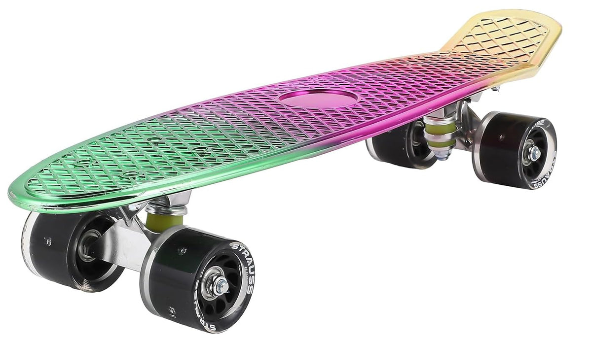 STRAUSS Cruiser Skateboard| Penny Skateboard | Casterboard | Hoverboard | Anti-Skid Board with ABEC-7 High Precision Bearings | Ideal for All Skill Level | 21.6 X 6 Inch,(Green,Pink,Yellow)