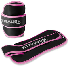 Strauss Round Shape Adjustable Ankle Weight/Wrist Weights 1.5 KG X 2 | Ideal for Walking, Running, Jogging, Cycling, Gym, Workout & Strength Training | Easy to Use on Ankle, Wrist, Leg, (Pink)