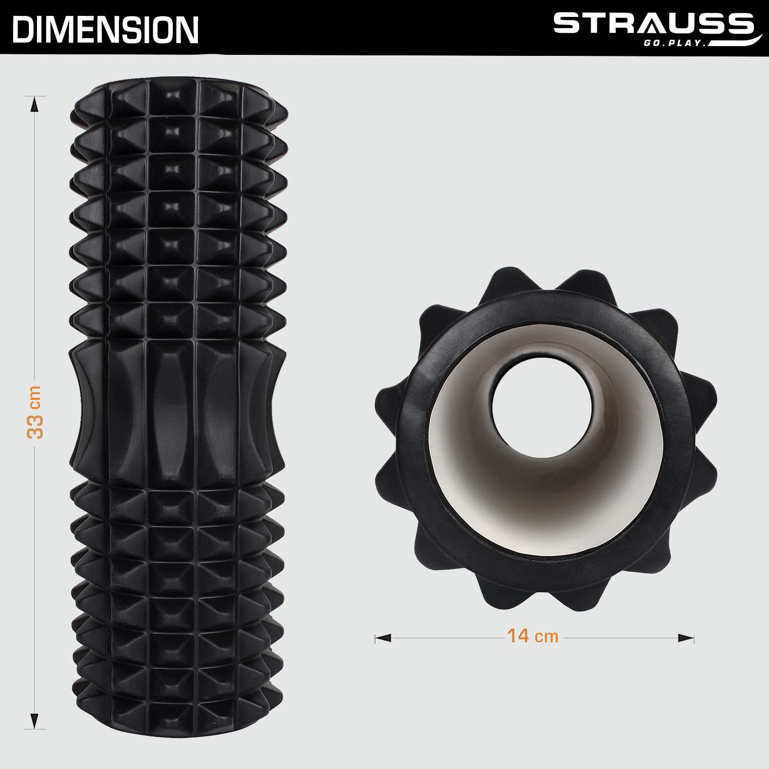 Strauss Grid Foam Roller, 33 cm, (Black)